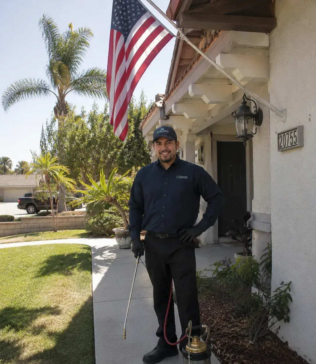 Friendly local Conway pest control technician at a customer's home